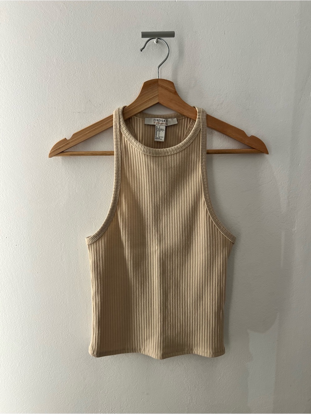 Tan ribbed high neck tank